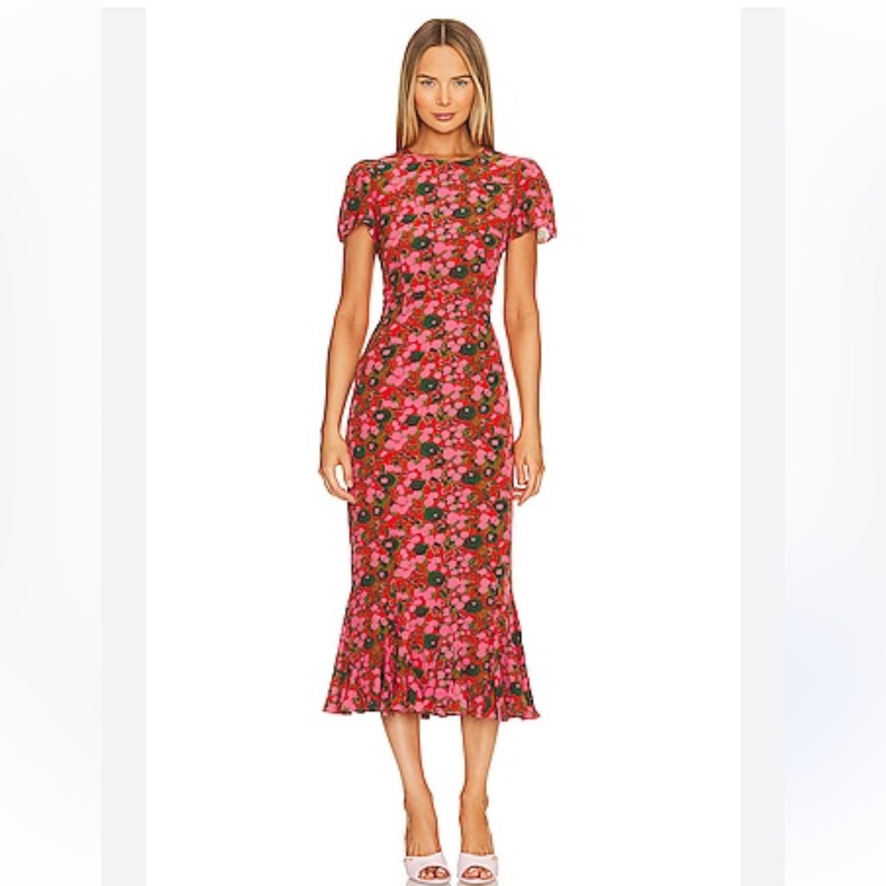 RHODE Pink Floral Midi Dress